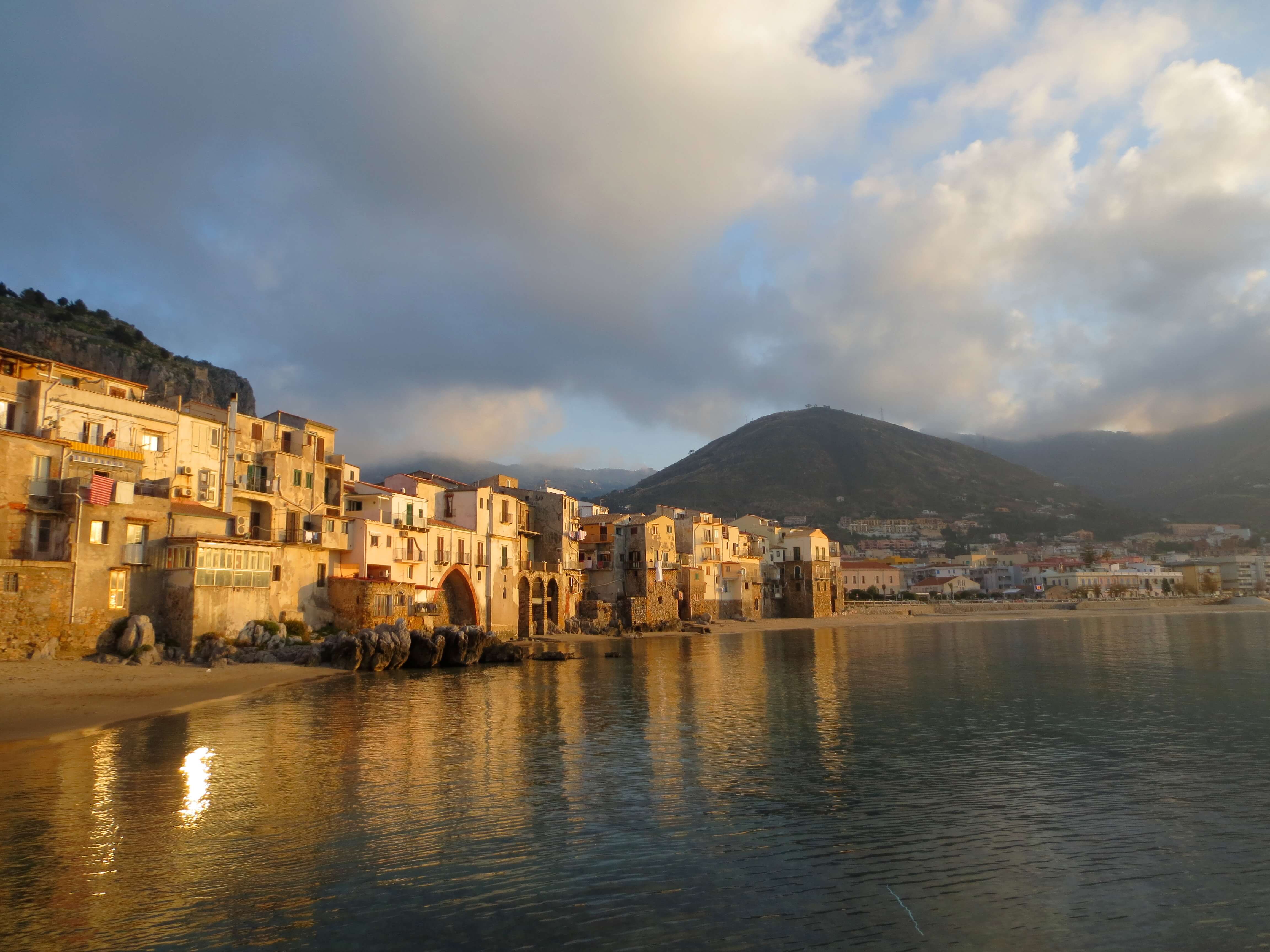 Cefalu old town at the sunset.