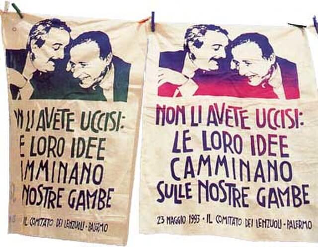 Anti-Mafia sheet with pictures of Falcone and Borsellino Anti-Mafia sheet with pictures of Falcone and Borsellino