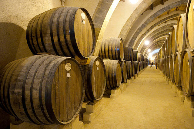 Wine barrels in Florio Winery