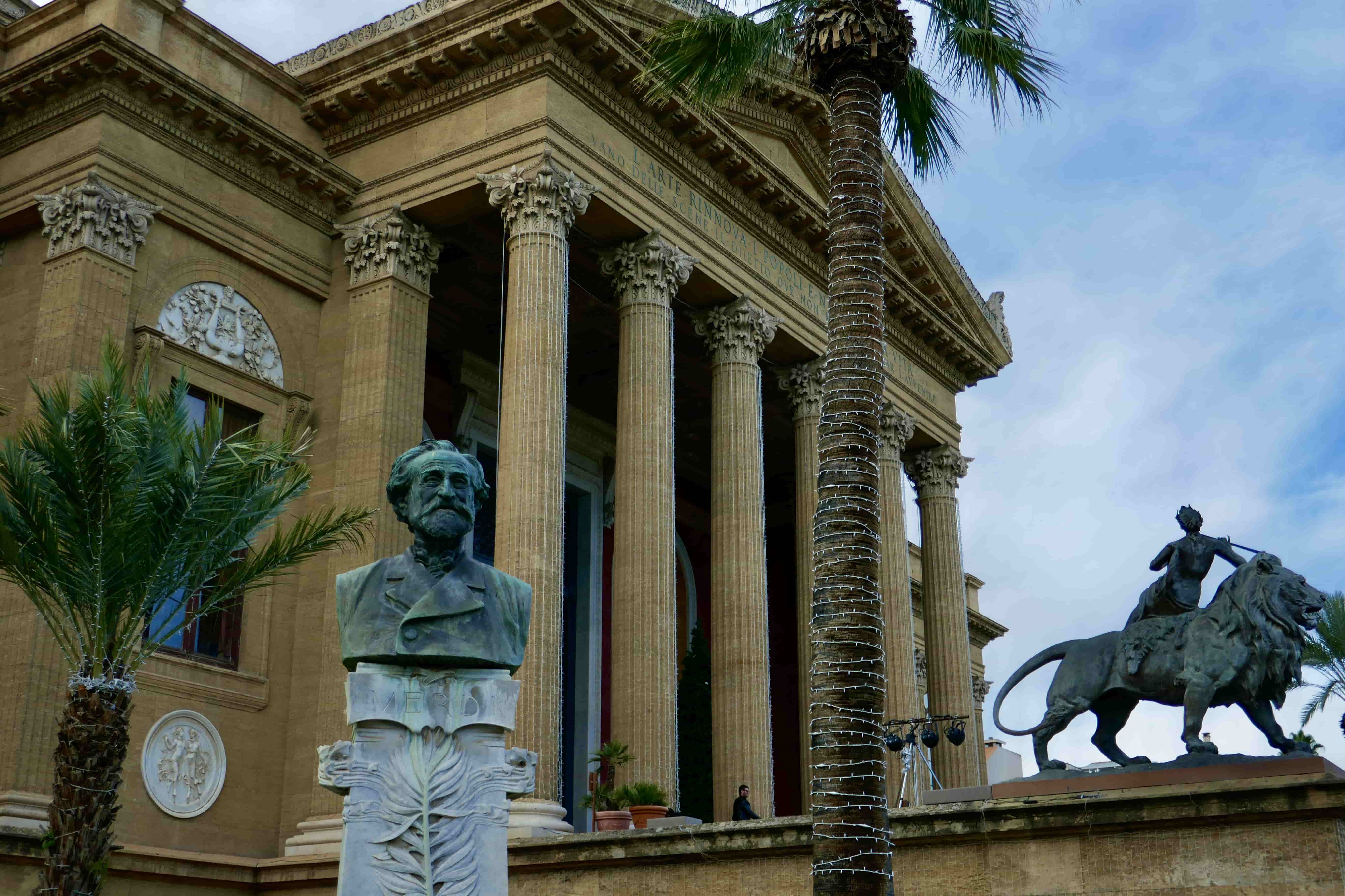Statue of Giuseppe Verdi in front of Teatro Massimo